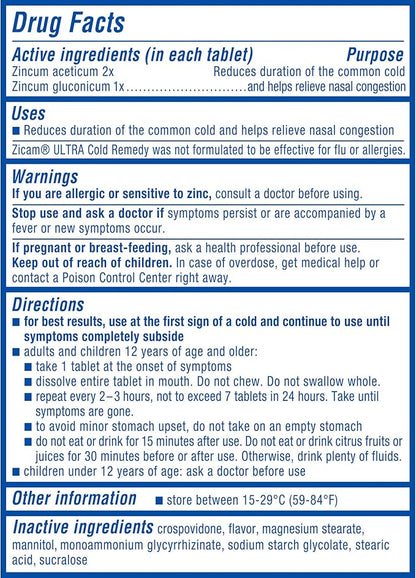 Zicam Ultra Cold Remedy Zinc Rapidmelts, Orange Cream Flavor, Homeopathic, Cold Shortening Medicine, Shortens Cold Duration, Sugar-Free, Dye-Free, 18 Count (Pack of 2)