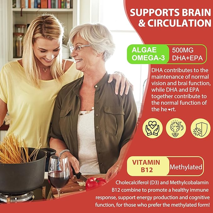 Vitamin D3 10000 iu Supplement Plus K2 (MK-7) 200 mcg, Omega 3, Methyl B12, Magnesium, Plant Based Vitamin D3 K2 Softgels for Bone, Muscle & Immune, Higher Absorption, Easy to Swallow, 2 Pack