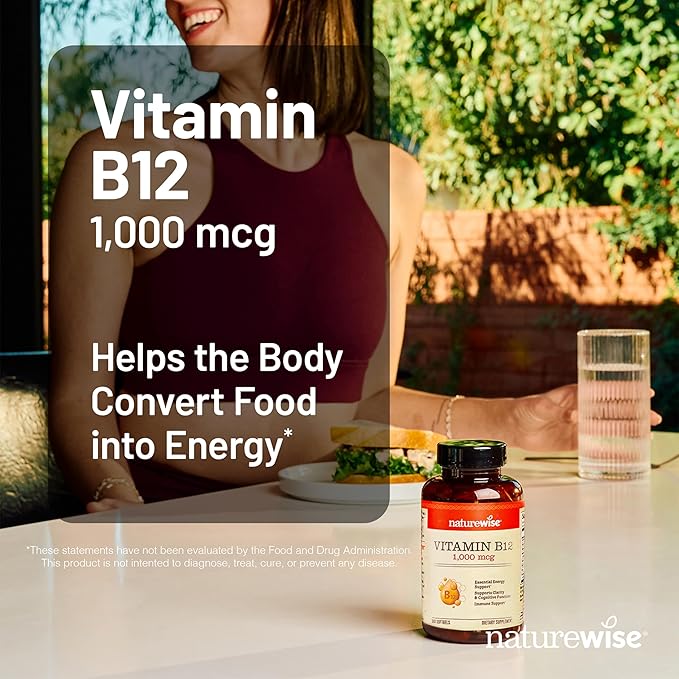 NatureWise Vitamin B12 1000 mcg - Dietary Supplement for Supporting Energy Metabolism, Mental Clarity, Nervous System Health - Easy-to-Swallow, Soy & Gluten-Free, Non-GMO - 60 Softgels[60-Day Supply]