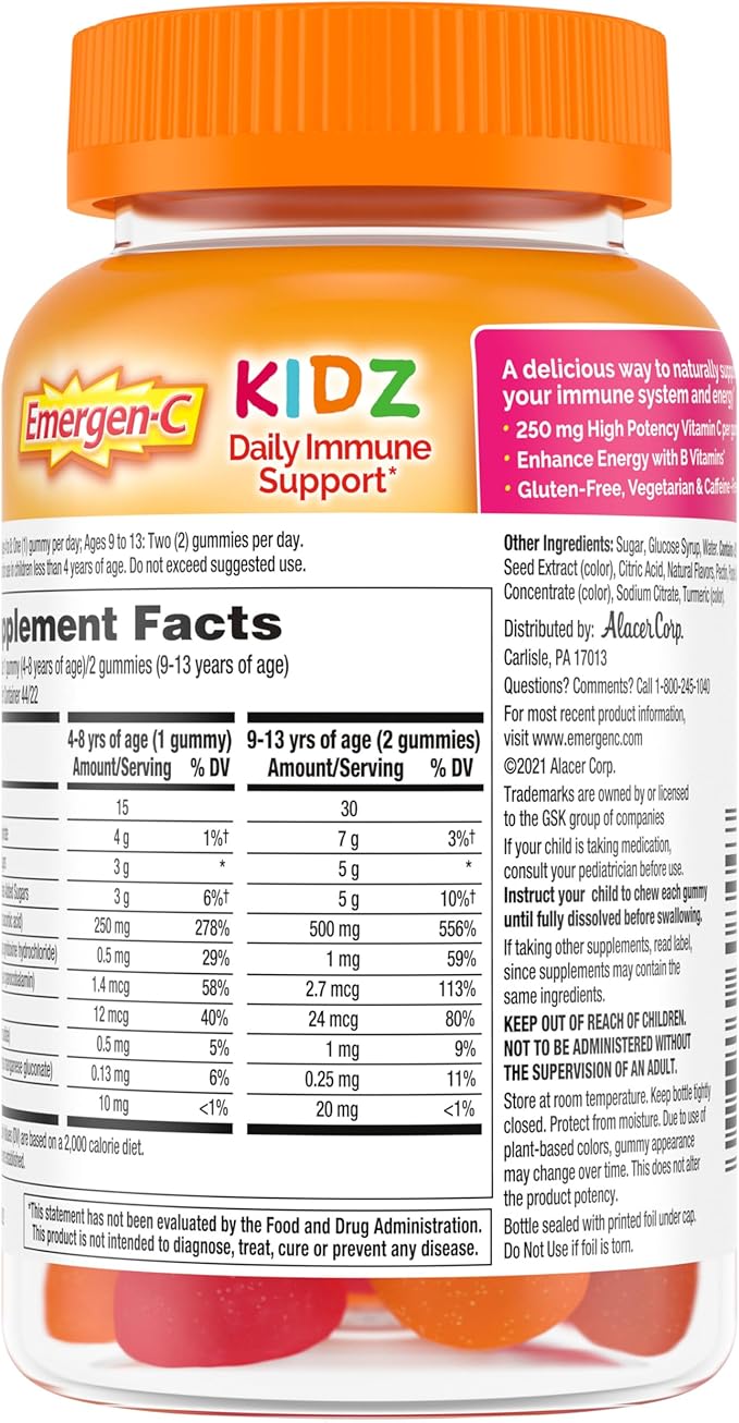 Emergen-C Kidz Daily Immune Support Dietary Supplements, Flavored Gummies with Vitamin C and B Vitamins, Fruit Fiesta Flavored Gummies - 44 Count