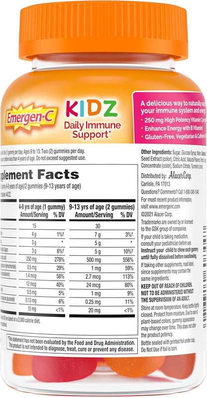 Emergen-C Kidz Daily Immune Support Dietary Supplements, Flavored Gummies with Vitamin C and B Vitamins, Fruit Fiesta Flavored Gummies - 44 Count