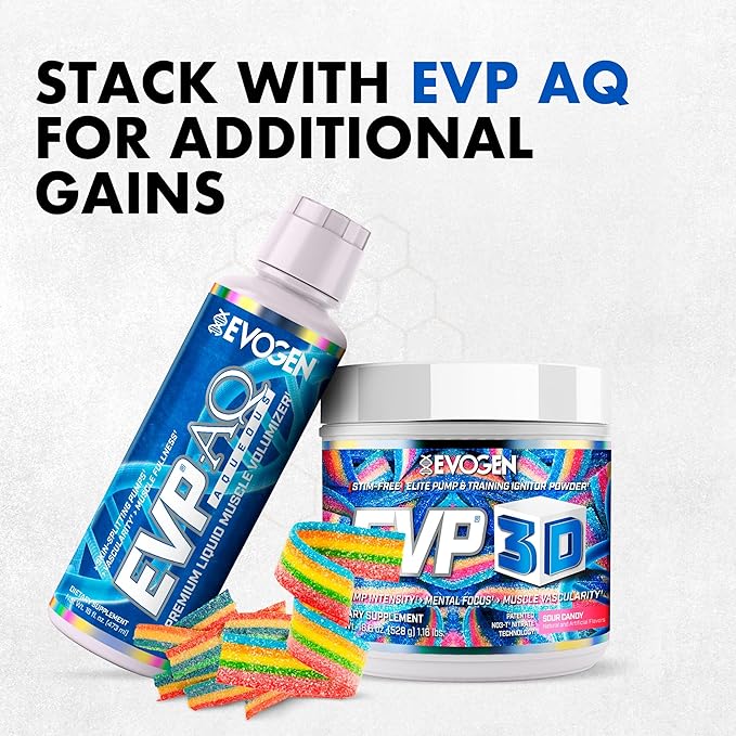 Evogen EVP 3D - Stim Free Pre Workout Powder for Men & Women | Sugar Free Non Stim Preworkout with Beta Alanine and Creatine for Energy & Pump | Sour Candy | 40 Servings