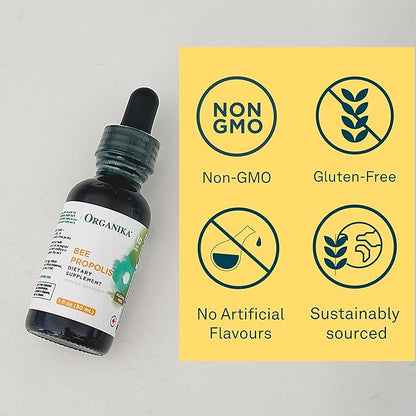 Organika Bee Propolis Tincture 30 ml: Vegan Propolis Extract - Throat and Breathing - Free of Gluten, GMO, & Artificial Flavors - 10 Day Prop Drops Supply