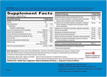 Emergen-C Immune+ Triple Action Immune Support Powder, BetaVia (R), 1000mg Vitamin C, B Vitamins, Vitamin D and Antioxidants, Super Orange – 50 Count