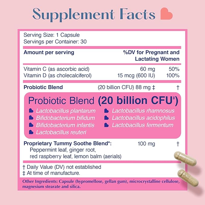 Lovebug Prenatal Probiotic | Helps with Morning Sickness, Nausea, Heartburn & Digestion | Helps Baby Microbiome | Multi Strain 20 Billion CFU | 30 Capsules