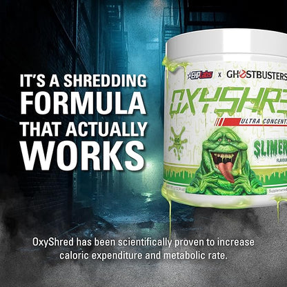EHP Labs x Ghostbusters OxyShred Pre Workout Powder & Shredding Supplement - Preworkout Powder with Acetyl L Carnitine, Energy Boost Drink - Slimer Lime, 60 Servings
