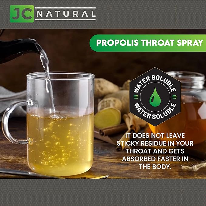 Propolis Throat Spray - Water Soluble, Alcohol Free. Natural Immune Support. Fights Harmful Organisms, Powerful Antioxidant- 1 fl oz (30ml) by JC Natural x CGM Labs