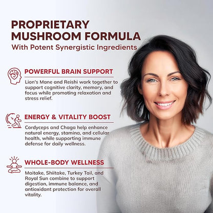aSquared Nutrition Mushroom Gummies - 10x Complex Supplement - Lions Mane, Turkey Tail, Reishi, Cordyceps, Chaga - Energy, Focus, Immune Support for Men & Women - Replace Powder, Capsules & Pills