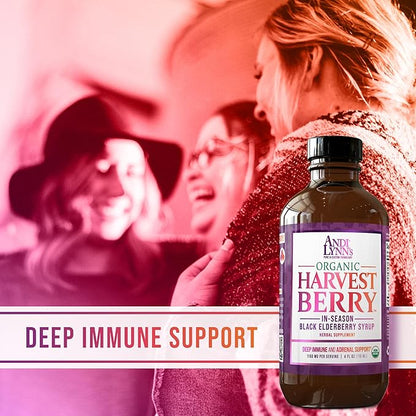 Andi Lynn's Organic Harvest Berry Syrup for Kids and Adults – Real Honey Elderberry Syrup for Immune Support - Therapeutic Formula - 4 Fl. Oz (Pack of 1)