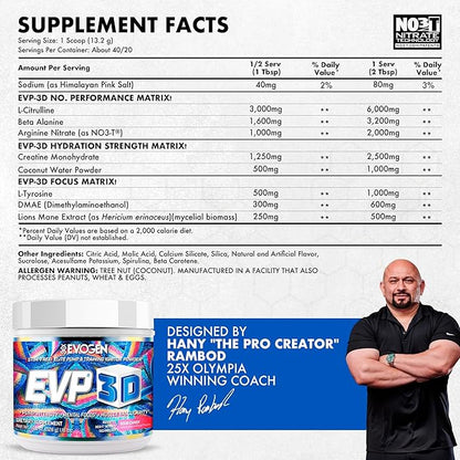 Evogen EVP 3D - Stim Free Pre Workout Powder for Men & Women | Sugar Free Non Stim Preworkout with Beta Alanine and Creatine for Energy & Pump | Sour Candy | 40 Servings