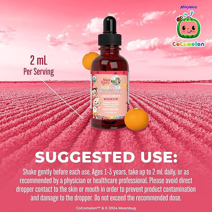MaryRuth Organics CoComelon Toddler Kids Multivitamin with Iron | Immune Support | Toddler Vitamins | USDA Organic | Sugar Free | Multivitamin Liquid Drops for Kids Ages 1-3 | Vegan | 1 Fl Oz