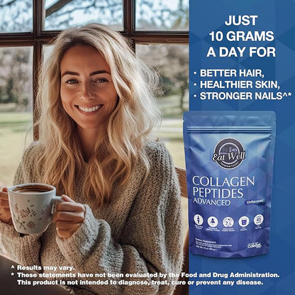 EAT WELL PREMIUM FOODS Collagen Peptides Powder Protein 45 Servings, 16oz, Collagen for Skin, Bone and Joint Support, Type I & III Grass Fed Collagen Supplements for Women and Men, Keto, Amino Acids