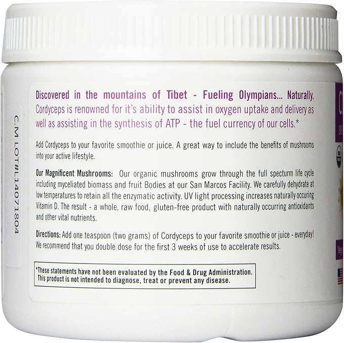 Om Organic Mushroom Superfood Powder, Cordyceps, 100 Servings, Energy and Endurance Support Supplement, 7.05 Ounce (Pack of 1)