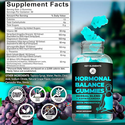 PMS Gummies Hormonal Balance Supplements For Women - Probiotic PMS Vitamins Menstrual Cramp Relief, Hot Flashes Menopause Support - PMS Relief with Dong Quai, Chasteberry, Black Cohosh & Ashwagandha