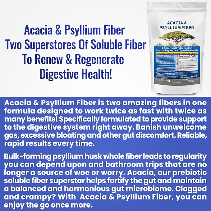 Kidney Restore Organic Acacia & Psyllium Husk Fiber Powder - Prebiotic & Natural Supplement - Soluble Acacia & Psyllium Husk Powder - 1.5 lbs (48oz), 2 Packs