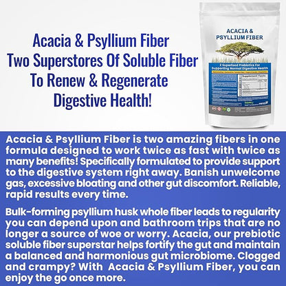 Kidney Restore Organic Acacia & Psyllium Husk Fiber Powder - Prebiotic & Natural Supplement - Soluble Acacia & Psyllium Husk Powder - 1.5 lbs (48oz), 2 Packs