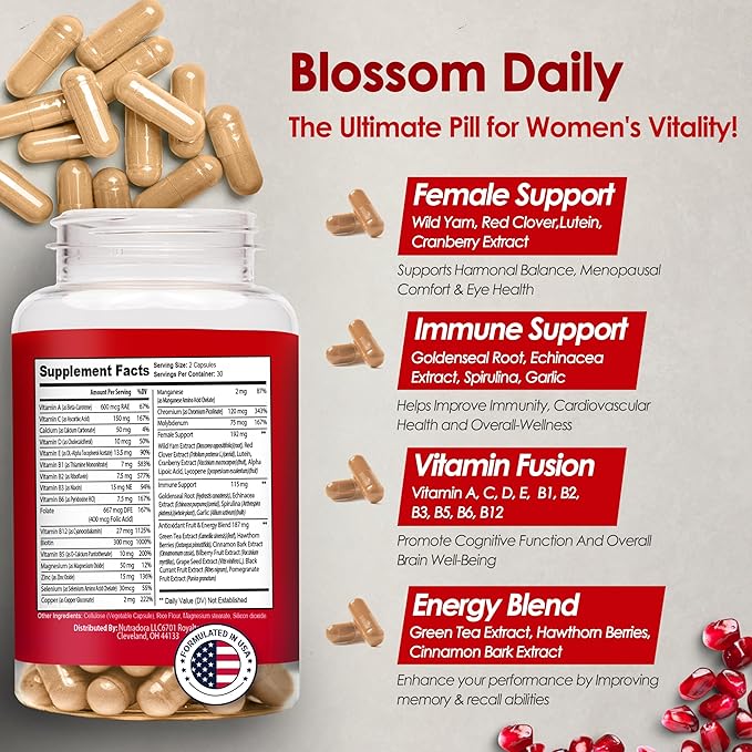 Multivitamin for Women - Womens Multivitamin & Multimineral Supplement for Energy, Mood, Hair, Skin & Nail - Womens Daily Multivitamins A, B, C, D, E, Zinc & More Women's Vitamins Capsules