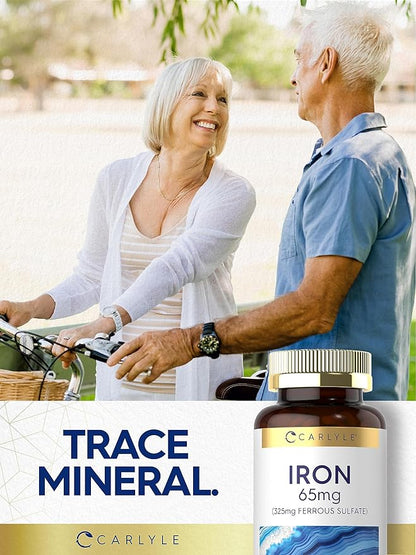 Carlyle Iron Ferrous Sulfate 365mg, 65 mg | 400 Tablets | Non-GMO, Gluten Free, and Vegetarian Supplement | High Potency