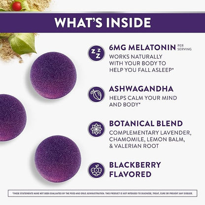 ZzzQuil PURE Zzzs Triple Action, Melatonin Gummies, Melatonin 6mg, 3X Melatonin, Sleep Aid with Ashwagandha, Calm Mood, Antioxidant Action, Sleep Aids for Adults, 60 Sleep Gummies