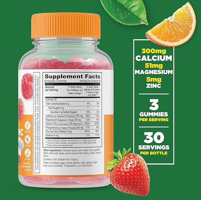 Lifeable Phosphatidylserine (PS) Kids + Calcium Magnesium & Zinc Kids, Gummies Bundle - Great Tasting, Vitamin Supplement, Gluten Free, GMO Free, Chewable Gummy