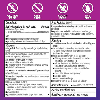 Amazon Basic Care ClearLax Polyethylene Glycol 3350 Powder for Solution, Osmotic Laxative, Relieves Occasional Constipation, Unflavored, 1.68 pound (Pack of 1)