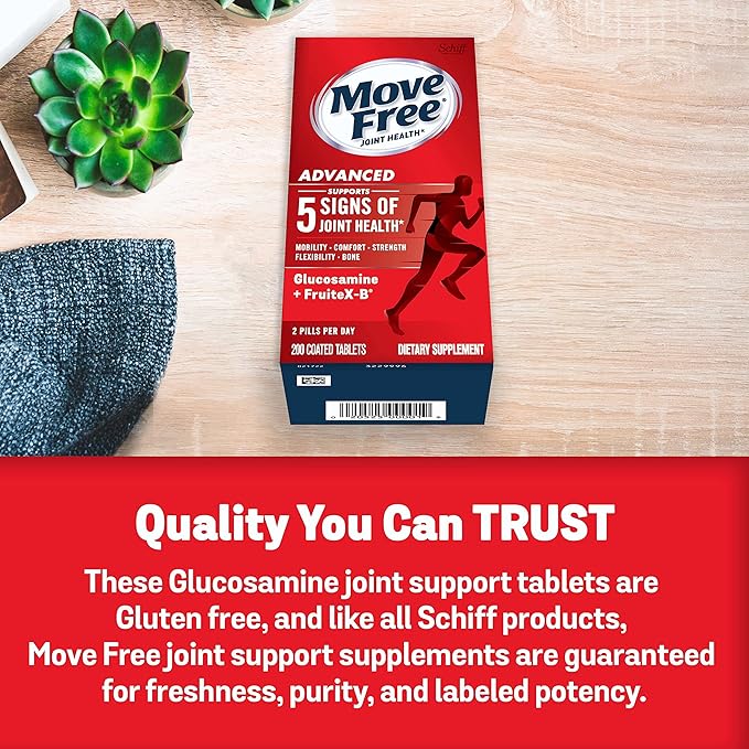 Move Free Advanced Glucosamine Chondroitin + Calcium Fructoborate Joint Support Supplement, Supports Mobility Comfort Strength Flexibility & Bone - 200 Tablets (100 servings)*