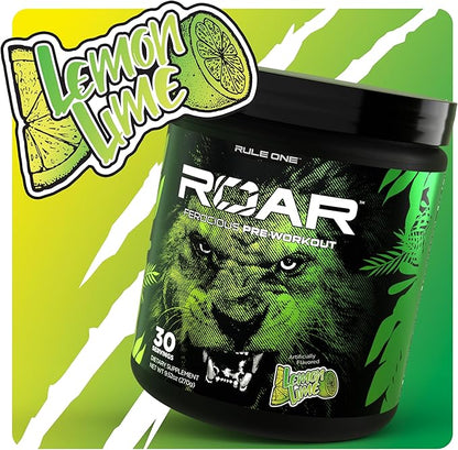 Rule 1 R1 Roar - Pre-Workout Powder with Creatine, Beta-Alanine, Citrulline, Electrolytes & Caffeine (Servings, Lemon Lime)