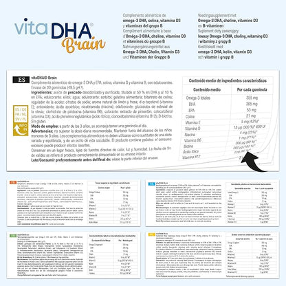 VitaDHA Brain Omega 3 for Kids 3+ IFOS Certified (60 Jellies) - No Fishy Aftertaste, Sugar Free - with Vitamin D3 and B - Strawberry and Lemon Flavour