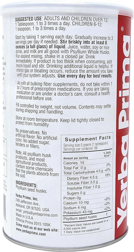 Yerba Prima Psyllium Whole Husks Colon Cleanser, 12 Ounce (Pack Of 3)