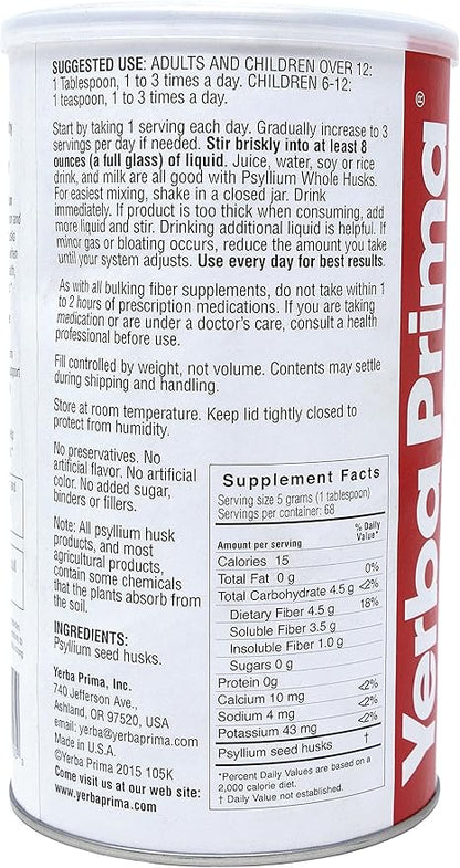 Yerba Prima Psyllium Whole Husks Colon Cleanser, 12 Ounce (Pack Of 3)