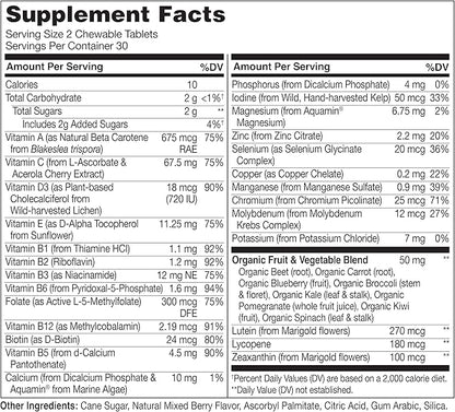 NATURELO Chewable Vitamin for Kids – Multivitamin with Whole Food Organic Fruit Blend - 60 Tablets for Children (Pack of 2)