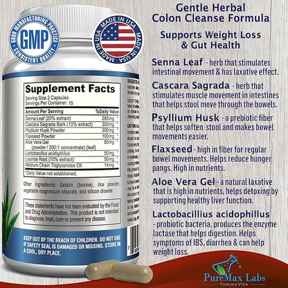 15 Day Colon Cleanse and Detox, Herbal Detox Formula, Supports Weight Loss, Constipation Relief - Boosts Energy. Flush Toxins, Natural Safe Colon Cleanser for Men and Women - 30 Capsules
