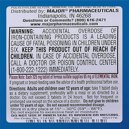 MAJOR Ferosul - Ferrous Sulfate 325mg Tablets with 65mg of Elemental Iron - Iron Supplement for Women, Men - Red - 100 Count (3 Pack)