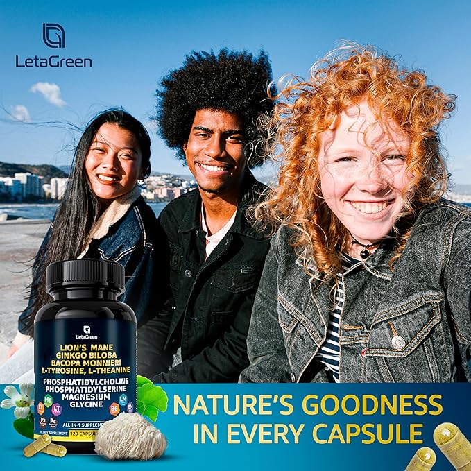 Organic Lions Mane Supplement Capsules - 120 Real Mushrooms Lion's Mane Capsules with Ginkgo Biloba Herb, Bacopa Monnieri - Nootropics Brain Support - Lion Mane Mushroom Supplement
