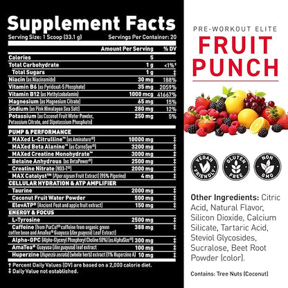 Kaged Pre Workout Powder Pre-Workout Elite for Men & Women, High Stimulant for Energy, Focus, Pumps, L-Citrulline, Beta Alanine, Creatine & 388mg of Organic Caffeine, Fruit Punch