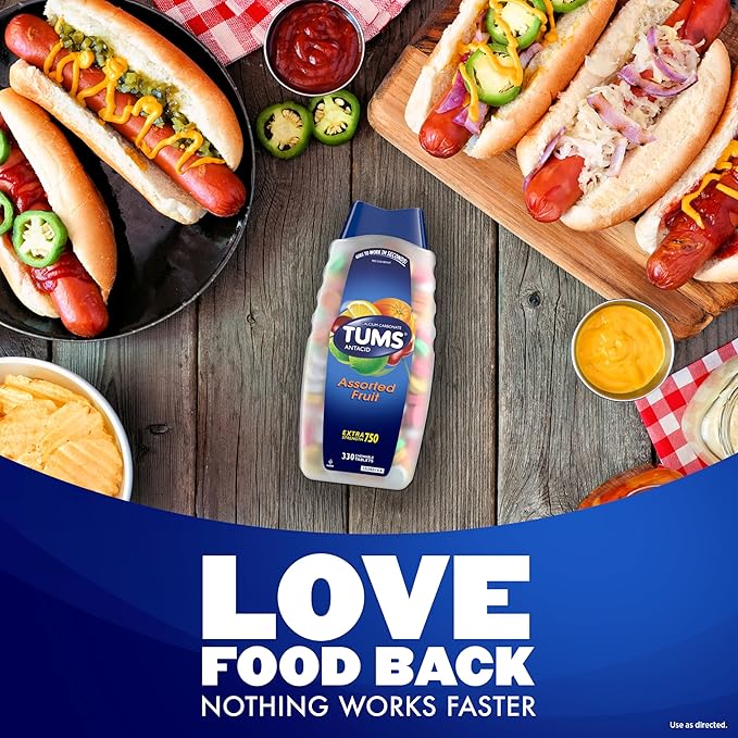 TUMS Chewable Antacid Tablets for Extra Strength Heartburn Relief, Great for a Summer BBQ - Assorted Fruit Flavors - 330 Count