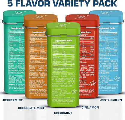 Viter Energy 40mg Caffeine Mints - Sugar Free, B Vitamins, Vegan, Boosts Fast Energized Alert Focus, Caffeinated Nootropic Supplement Pills (Variety Flavors, 20pcs, 5 Pack, 100pcs Total)