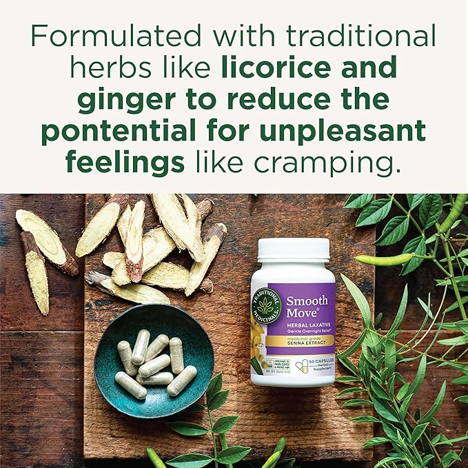 Traditional Medicinals - Smooth Move Laxative Capsules - Contains Organic Senna - Natural Herbal Constipation Relief - 50 Capsules (1 Pack)