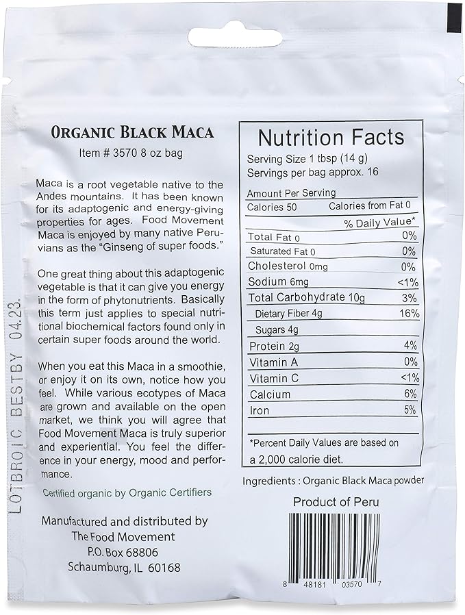 Black Maca 8 oz Raw Food Powder - Organic, Non-GMO, Vegan, Gluten Free- Black Maca Root Supplement for Whole Body Wellness