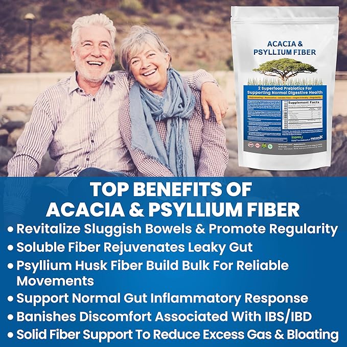 Kidney Restore Organic Acacia & Psyllium Husk Fiber Powder - Prebiotic & Natural Supplement - Soluble Acacia & Psyllium Husk Powder - 1.5 lbs (48oz), 2 Packs