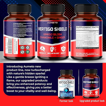 Vertigo Support Complex with Ginkgo Biloba, Chamomile, Ginger, Vitamin D3, B12 - Advanced 14-in-1 Formula for Spinning Dizziness Inner Ear Balance* - Made in The USA