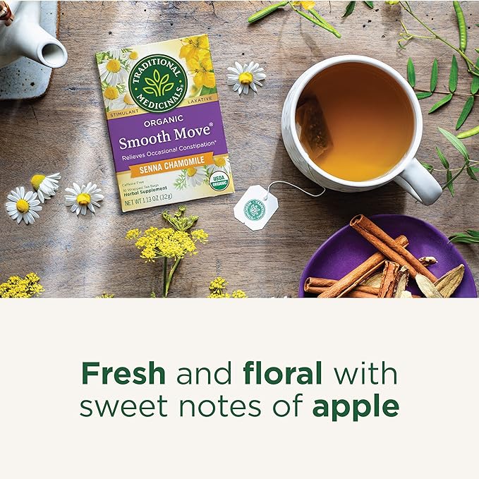 Traditional Medicinals Tea, Organic Smooth Move Chamomile, Relieves Occasional Constipation, Senna, 96 Tea Bags (6 Pack)
