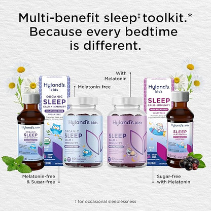Hyland's Kids - Melatonin Free Organic Sleep Aid Gummies with Calm & Immune Support - with Chamomile, Elderberry & Passion Flower, Helps with Sleeplessness & Restlessness, 60 Vegan Gummies