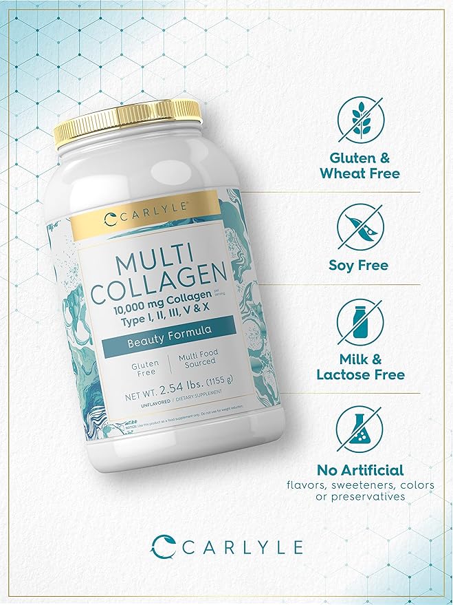Carlyle Multi Collagen Peptides Powder 40 oz | 10000 mg | Type I, II, III, V & X | Collagen Peptides Supplement with Protein | Multi Food Sourced Collagen | Gluten Free