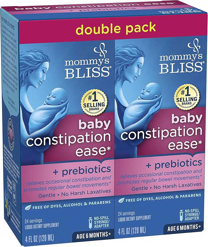 Mommy's Bliss Constipation Ease with Prebiotics, Promotes Bowel Movements, Gentle & Safe, No Harsh Laxatives, Age 6 Months+, 4 Fl Oz (Pack of 2)
