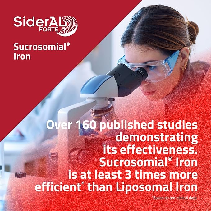 SiderAL® Forte 30mg Iron Supplement with Vitamin C | Gentle on Stomach, High Absorption | High Strength for Energy, Deficiency, Anemia or Recovery | Vegan-Friendly and Gluten-Friendly | 30 Capsules