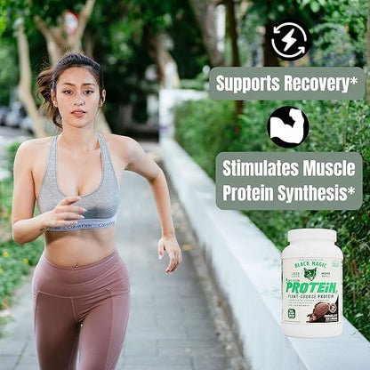 Worldwide Nutrition Bundle:Black Magic Multi-Source Protein Whey, Egg & Casein Complex with Enzymes & MCT Powder Pre Workout & Post Workout Vegan Choco Ice Cream 24g Protein 2LB & Key Chain