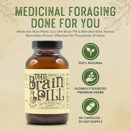 The Brain Pill 90 Capsules – Organic Brain Booster Supplement - Memory Pills for Brain w/ Ginkgo Biloba Capsules, Lion’s Mane & Sage - Brain Booster Supplement for Focus, Memory, Clarity, Energy