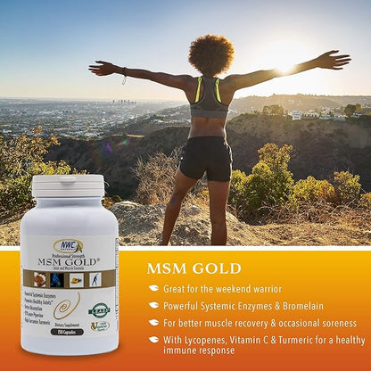 NWC Naturals MSM Gold – Systemic Enzyme Supplement with Turmeric, Tomato Lycopene & BioPerine for Nutrient Absorption – Joint & Muscle Support – 150 Antioxidant-Rich Vegetarian Capsules