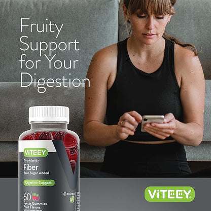 VITEEY Prebiotic Fiber Gummies for Adults, 4g - Zero Sugar Added - Fiber Supplement for Digestive Health Regularity & Natural Weight Support-Vegan, Gelatin Free - Chewable Fruit Flavored Gummy 2 Pack